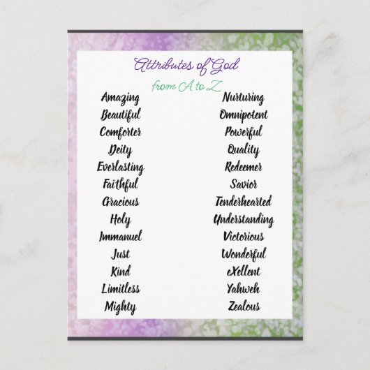 Carte Postale Attributs de Dieu de A à Zed (Devant)