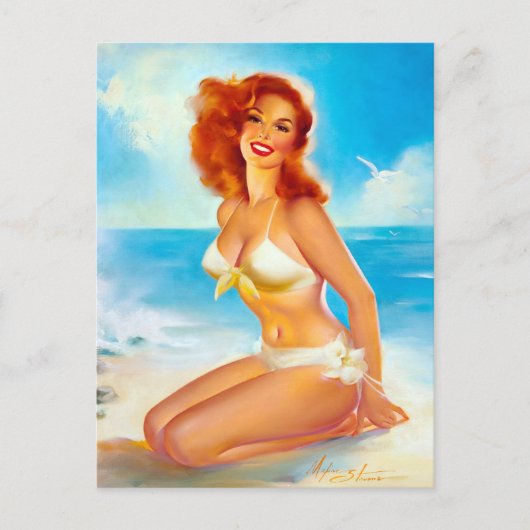 Carte Postale Au Beach Pin Up (Devant)