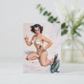 Carte Postale Au Beach Pin Up (Debout devant)