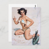 Carte Postale Au Beach Pin Up (Devant / Derrière)