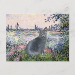 Carte Postale Au bord de la Seine - chat bleu russe 2