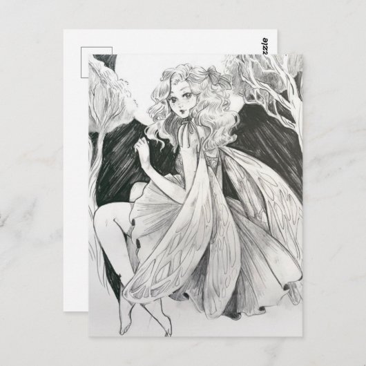 Carte postale au crayon Fée (Devant / Derrière)