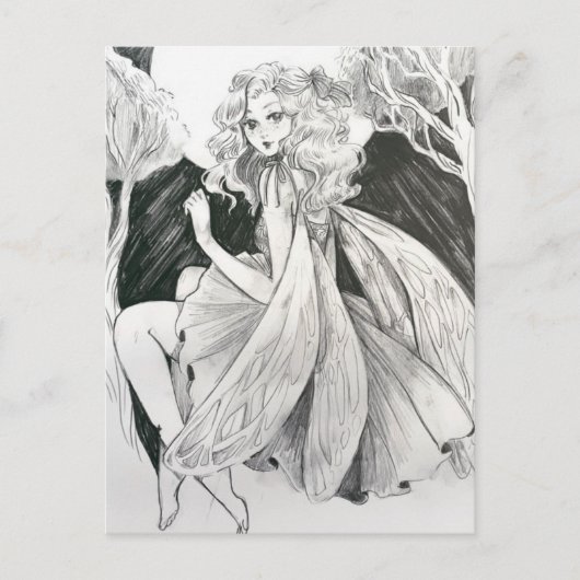 Carte postale au crayon Fée (Devant)