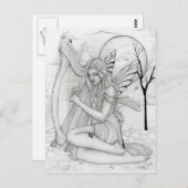 Carte Postale Au-delà du temps - fée avec harpe (Devant / Derrière)