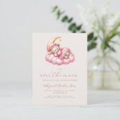Carte Postale Au-dessus de la lune Teddy ours Baby shower fille  (Debout devant)