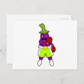 Carte Postale Aubergine à la boxe avec des gants de boxe (Devant / Derrière)