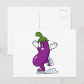 Carte Postale Aubergine au patinage sur glace avec des patins à  (Devant / Derrière)