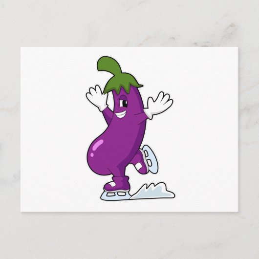 Carte Postale Aubergine au patinage sur glace avec des patins à  (Devant)