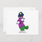 Carte Postale Aubergine en policier avec matraque (Devant / Derrière)