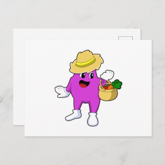 Carte Postale Aubergine en tant que fermier à la carotte (Devant / Derrière)