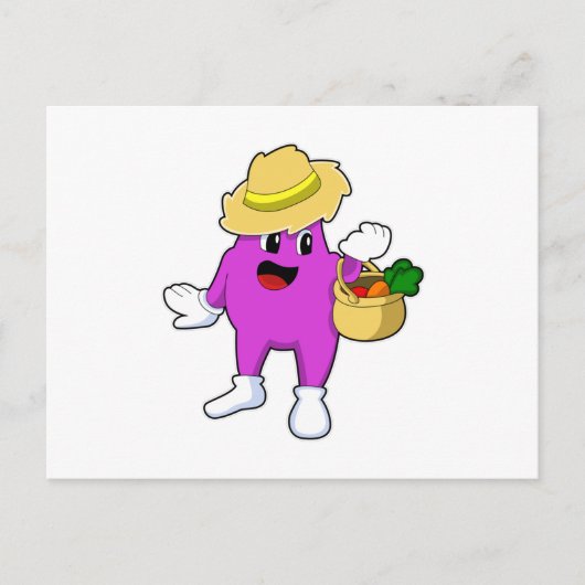 Carte Postale Aubergine en tant que fermier à la carotte (Devant)