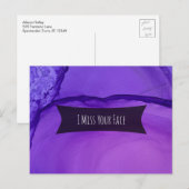 Carte Postale Audacieux Violet Abstrait Encre D'Alcool Je Manque (Devant / Derrière)