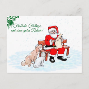 Carte Postale auf Deutsch Weihnachtsmann mit Hund und Katze