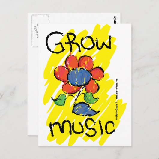 Carte Postale Augmentez Un Peu De Musique. Conception de fleurs  (Devant / Derrière)