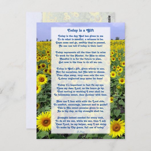 Carte Postale "Aujourd'hui est un cadeau" Poème chrétien motivat (Devant / Derrière)