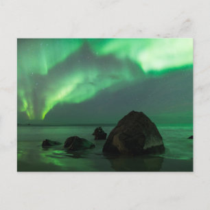Carte Postale Aurore Boréale Plage Lofoten Norvège