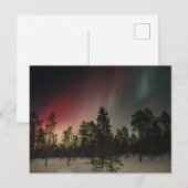 Carte Postale Aurore Boréale sur une forêt enneigée (Devant / Derrière)