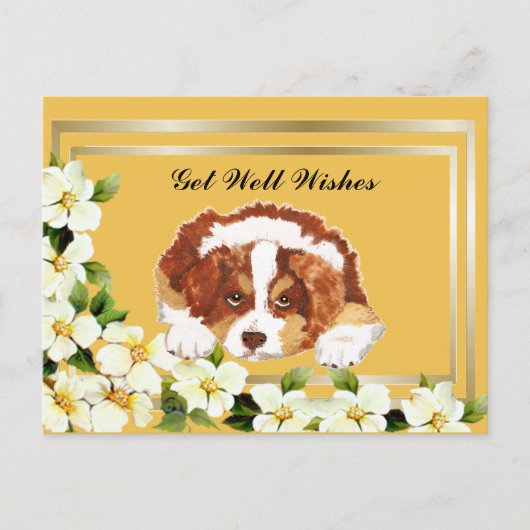 Carte postale Aussie Red Tri Puppy Get Well (Devant)