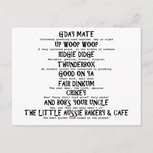 Carte Postale Aussie Slang (Devant)