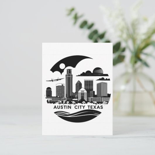 Carte Postale Austin City Texas Skyline Retro Black & White Art (Debout devant)