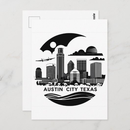 Carte Postale Austin City Texas Skyline Retro Black & White Art (Devant / Derrière)