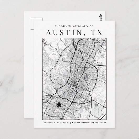 Carte Postale Austin, Texas City Map + Locker (Devant / Derrière)