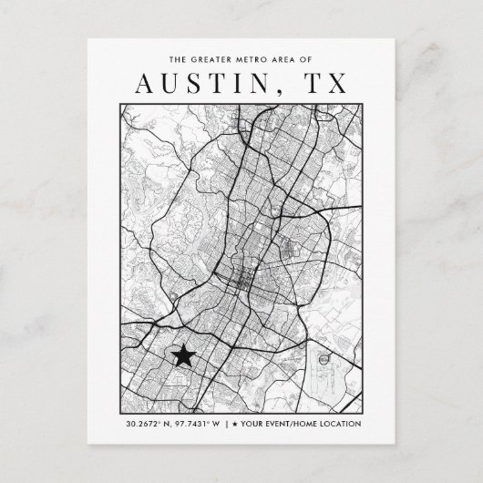 Carte Postale Austin, Texas City Map + Locker (Devant)
