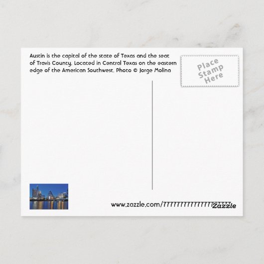 Carte Postale Austin, Texas, États-Unis (Dos)