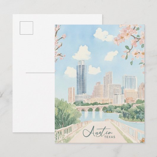 Carte Postale Austin Texas Gouache Peinture Illustration Voyage (Devant / Derrière)