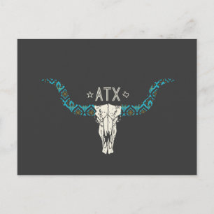 Carte Postale Austin Texas Long Horn Crâne Sud-Ouest Motif