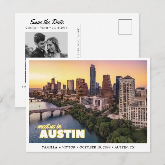 Carte Postale Austin Wedding Save the Date Downtown Postcard (Devant / Derrière)