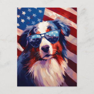 Carte Postale Australian Shepherd 4 juillet fête de l'indépendan