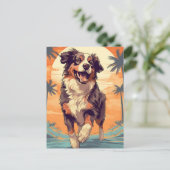 Carte Postale Australian Shepherd sur une plage tropicale (Debout devant)