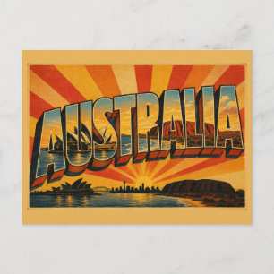 Carte Postale Australie Île Continent Art de Voyage Rétro