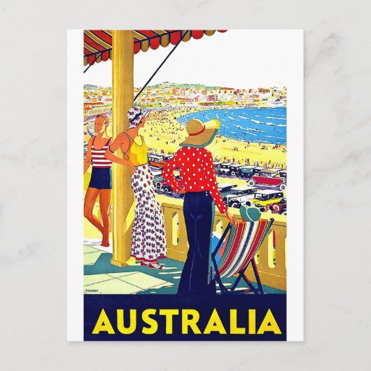 Carte Postale Australie plage, vue, personnes en terrasse, vinta (Devant)