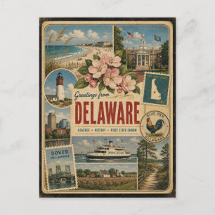 Carte postale authentique de style vintage du Dela