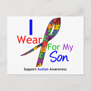 Carte Postale Autism I Wear Puzzle Ribbon For My Son