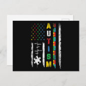 Carte Postale Autisme American Flag Puzzle Sensibilisation sur l (Devant / Derrière)