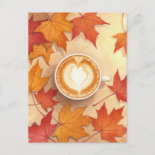 Carte postale automnale de café Art du latte aux f