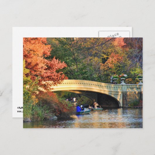 Carte Postale Automne à Central Park : Bateaux de Bow Bridge #01 (Devant / Derrière)