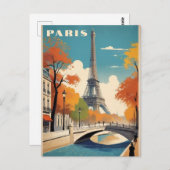 Carte Postale Automne à Paris France Tour Eiffel Retro Voyage (Devant / Derrière)