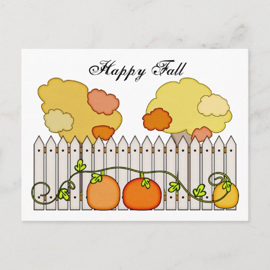 Carte Postale Automne Arbres Citrouilles Picket clôtures (Devant)