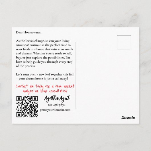 Carte Postale Automne Automne Immobilier Nouveau Client Marketin (Dos)