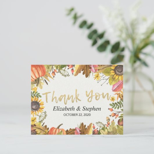 Carte Postale Automne Automne Maple Feuille Citrouille Mariage M (Debout devant)