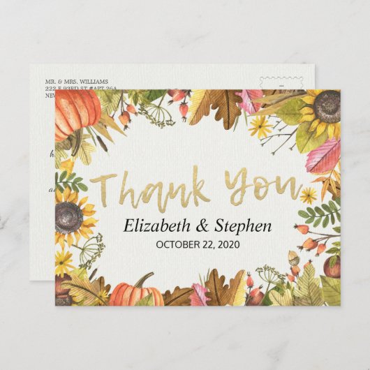 Carte Postale Automne Automne Maple Feuille Citrouille Mariage M (Devant / Derrière)