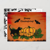 Carte Postale Automne, Bon thanksgiving avec chauve-souris et ch (Devant / Derrière)