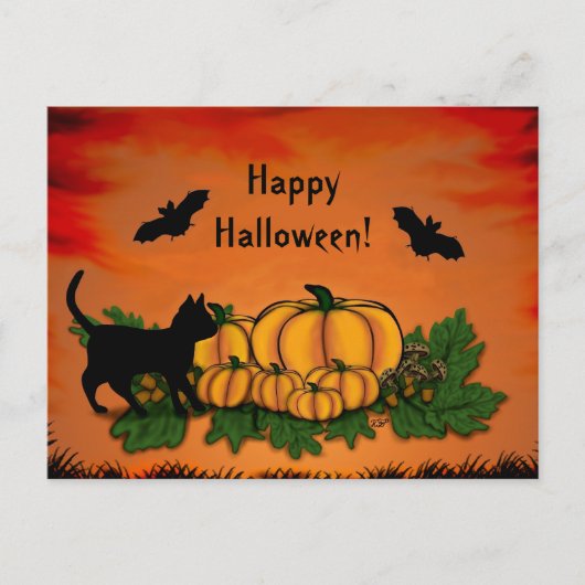 Carte Postale Automne, Bonne Halloween ! Avec chauve-souris et n (Devant)
