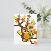 Carte Postale Automne, Chouette automnale avec Fleurs de soleil (Debout devant)