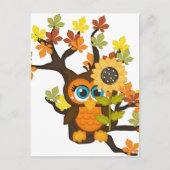 Carte Postale Automne, Chouette automnale avec Fleurs de soleil (Devant)