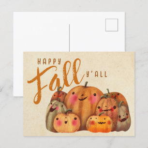 Carte Postale Automne Citrouille mignon Halloween Thanksgiving A